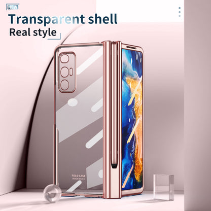 For Xiaomi Mi Mix Fold Electroplating Hard PC Folding Phone Case Pen Slot Hinge Protective Cover with Tempered Glass Film and Stylus Pen