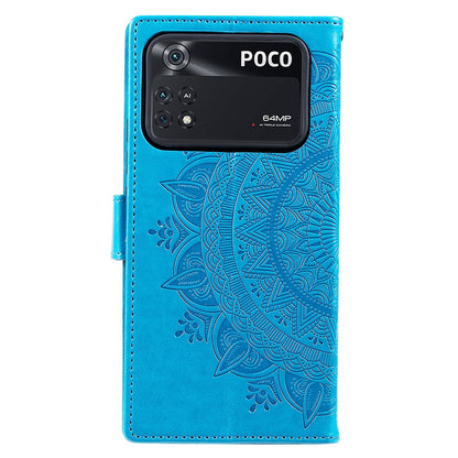 Imprinted Mandala Flower Wallet Design Leather Case with Strap for Xiaomi Poco M4 Pro 4G, Anti-Drop Full Protection Phone Stand Case