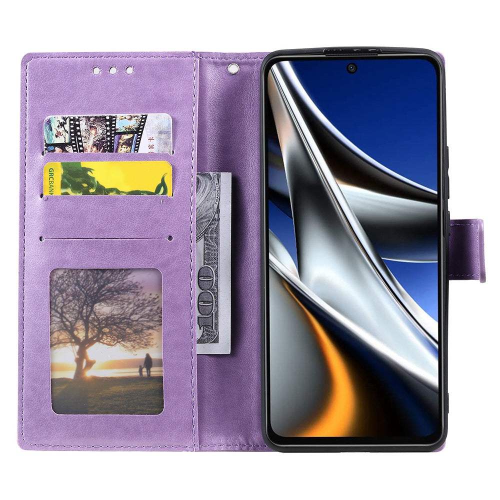 Imprinted Mandala Flower Wallet Design Leather Case with Strap for Xiaomi Poco M4 Pro 4G, Anti-Drop Full Protection Phone Stand Case