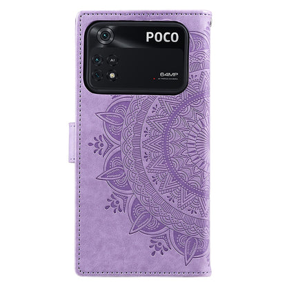 Imprinted Mandala Flower Wallet Design Leather Case with Strap for Xiaomi Poco M4 Pro 4G, Anti-Drop Full Protection Phone Stand Case