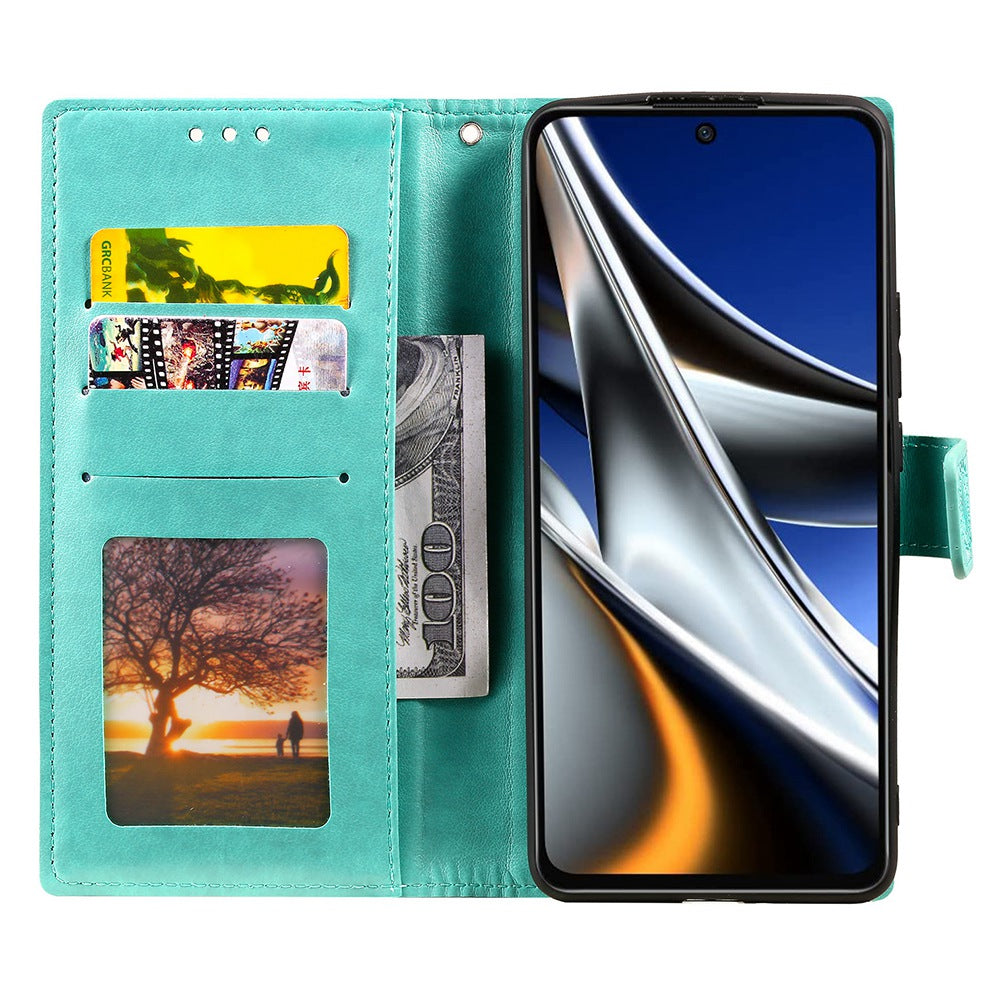 Imprinted Mandala Flower Wallet Design Leather Case with Strap for Xiaomi Poco M4 Pro 4G, Anti-Drop Full Protection Phone Stand Case