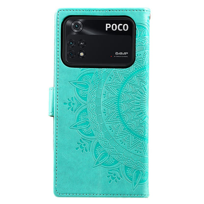 Imprinted Mandala Flower Wallet Design Leather Case with Strap for Xiaomi Poco M4 Pro 4G, Anti-Drop Full Protection Phone Stand Case