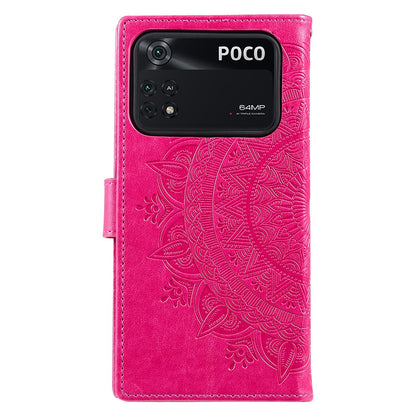 Imprinted Mandala Flower Wallet Design Leather Case with Strap for Xiaomi Poco M4 Pro 4G, Anti-Drop Full Protection Phone Stand Case