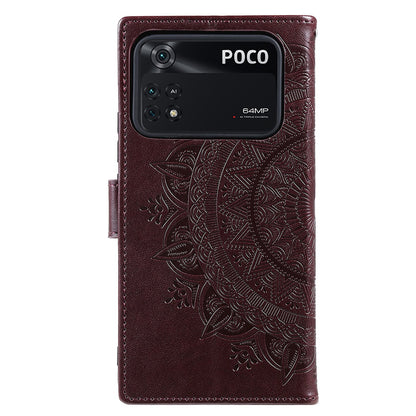 Imprinted Mandala Flower Wallet Design Leather Case with Strap for Xiaomi Poco M4 Pro 4G, Anti-Drop Full Protection Phone Stand Case