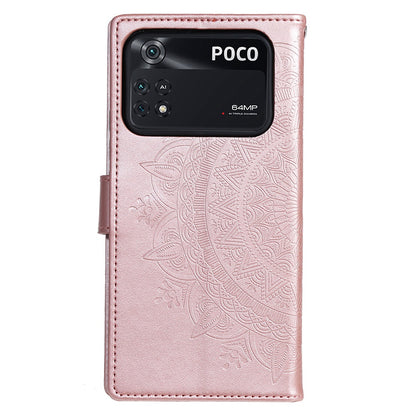 Imprinted Mandala Flower Wallet Design Leather Case with Strap for Xiaomi Poco M4 Pro 4G, Anti-Drop Full Protection Phone Stand Case