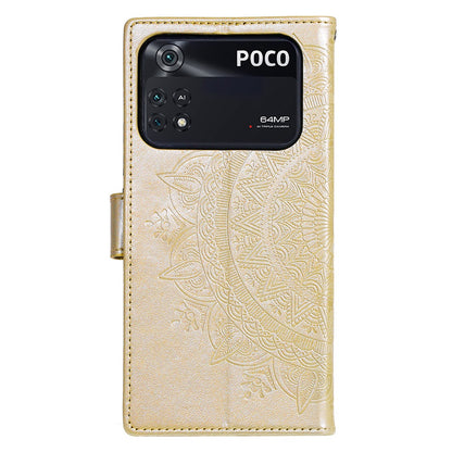 Imprinted Mandala Flower Wallet Design Leather Case with Strap for Xiaomi Poco M4 Pro 4G, Anti-Drop Full Protection Phone Stand Case
