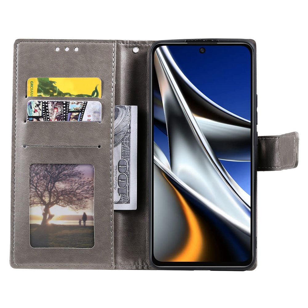 Imprinted Mandala Flower Wallet Design Leather Case with Strap for Xiaomi Poco M4 Pro 4G, Anti-Drop Full Protection Phone Stand Case