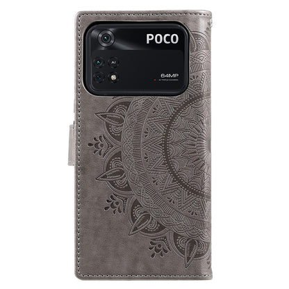 Imprinted Mandala Flower Wallet Design Leather Case with Strap for Xiaomi Poco M4 Pro 4G, Anti-Drop Full Protection Phone Stand Case