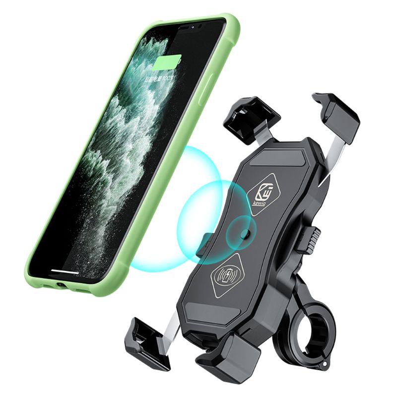 M11-A Motorcycle Wireless & QC3.0 USB Phone Mount Charger Qi 15W Handlebar Rear-View Mirror Cellphone Holder 360 Rotation for 3.5-6.5 Inch Smartphones