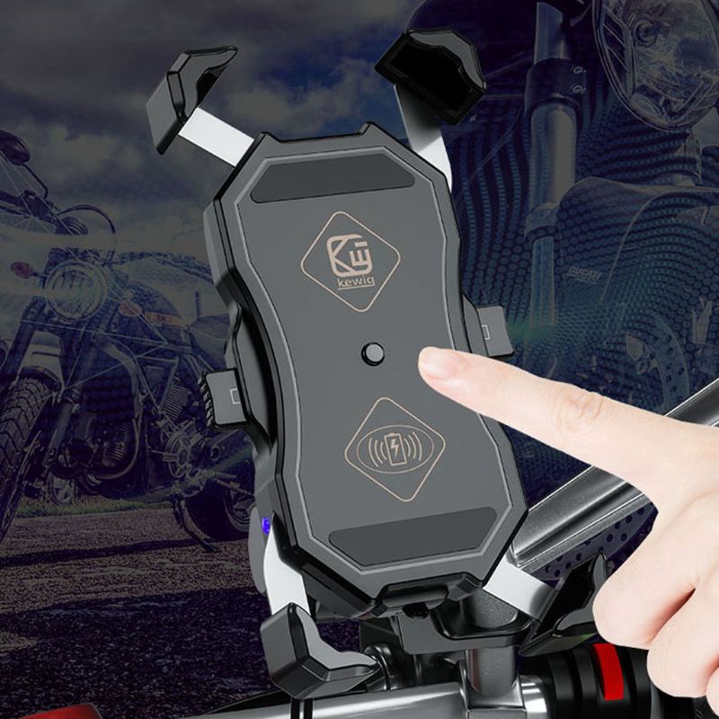 M11-A Motorcycle Wireless & QC3.0 USB Phone Mount Charger Qi 15W Handlebar Rear-View Mirror Cellphone Holder 360 Rotation for 3.5-6.5 Inch Smartphones