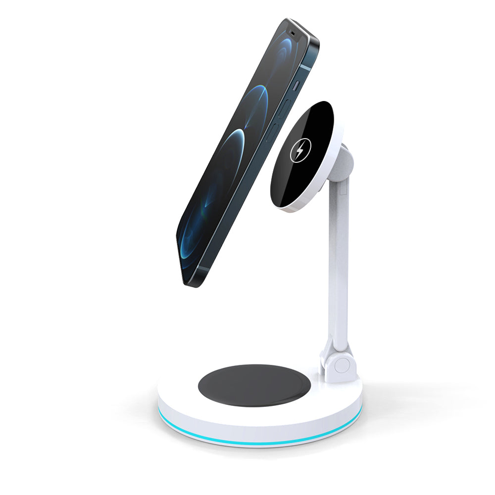 Y21 Folding Magnetic Wireless Charger 15W Fast Charging Stand Holder with LED Ambient Light for Earphones/Smart Phones