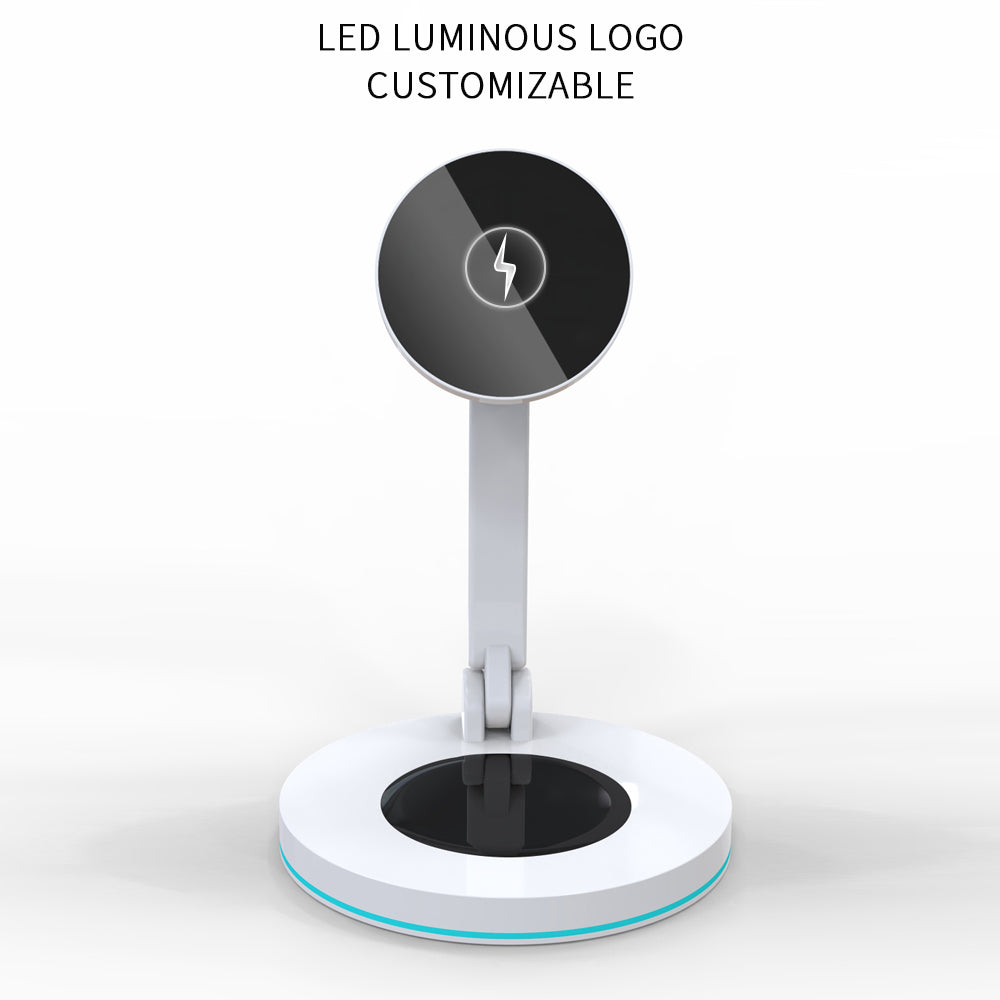 Y21 Folding Magnetic Wireless Charger 15W Fast Charging Stand Holder with LED Ambient Light for Earphones/Smart Phones