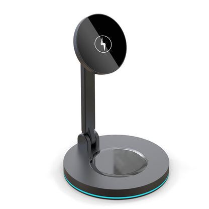 Y21 Folding Magnetic Wireless Charger 15W Fast Charging Stand Holder with LED Ambient Light for Earphones/Smart Phones