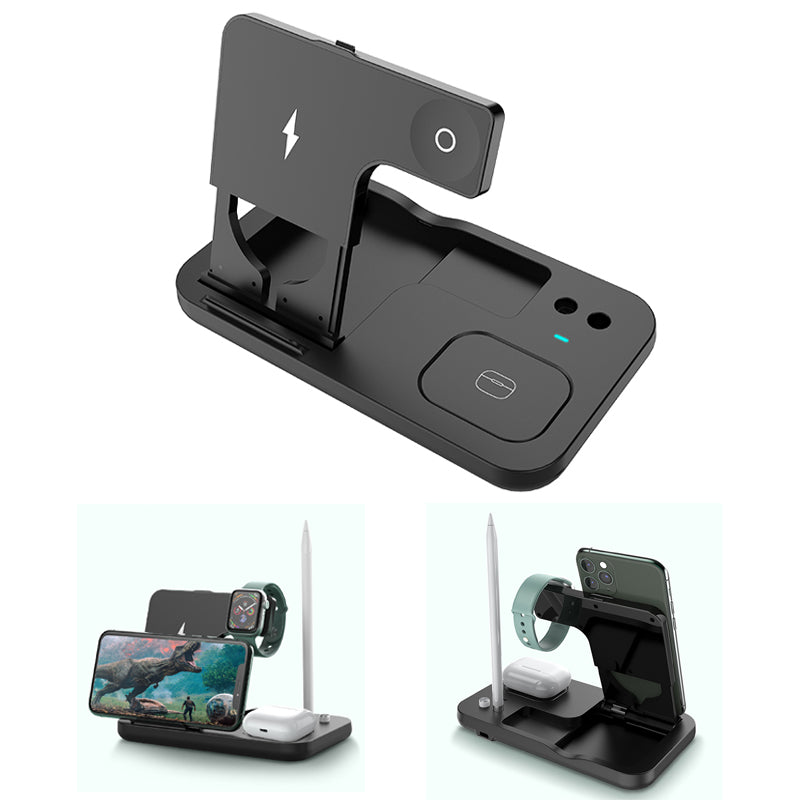0W-01 4-in-1 Wireless Charger Desktop Wireless Charging Stand Dock for iWatch AirPods Apple Pencil Smartphones