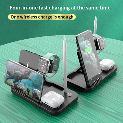 0W-01 4-in-1 Wireless Charger Desktop Wireless Charging Stand Dock for iWatch AirPods Apple Pencil Smartphones