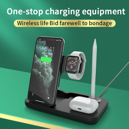 0W-01 4-in-1 Wireless Charger Desktop Wireless Charging Stand Dock for iWatch AirPods Apple Pencil Smartphones