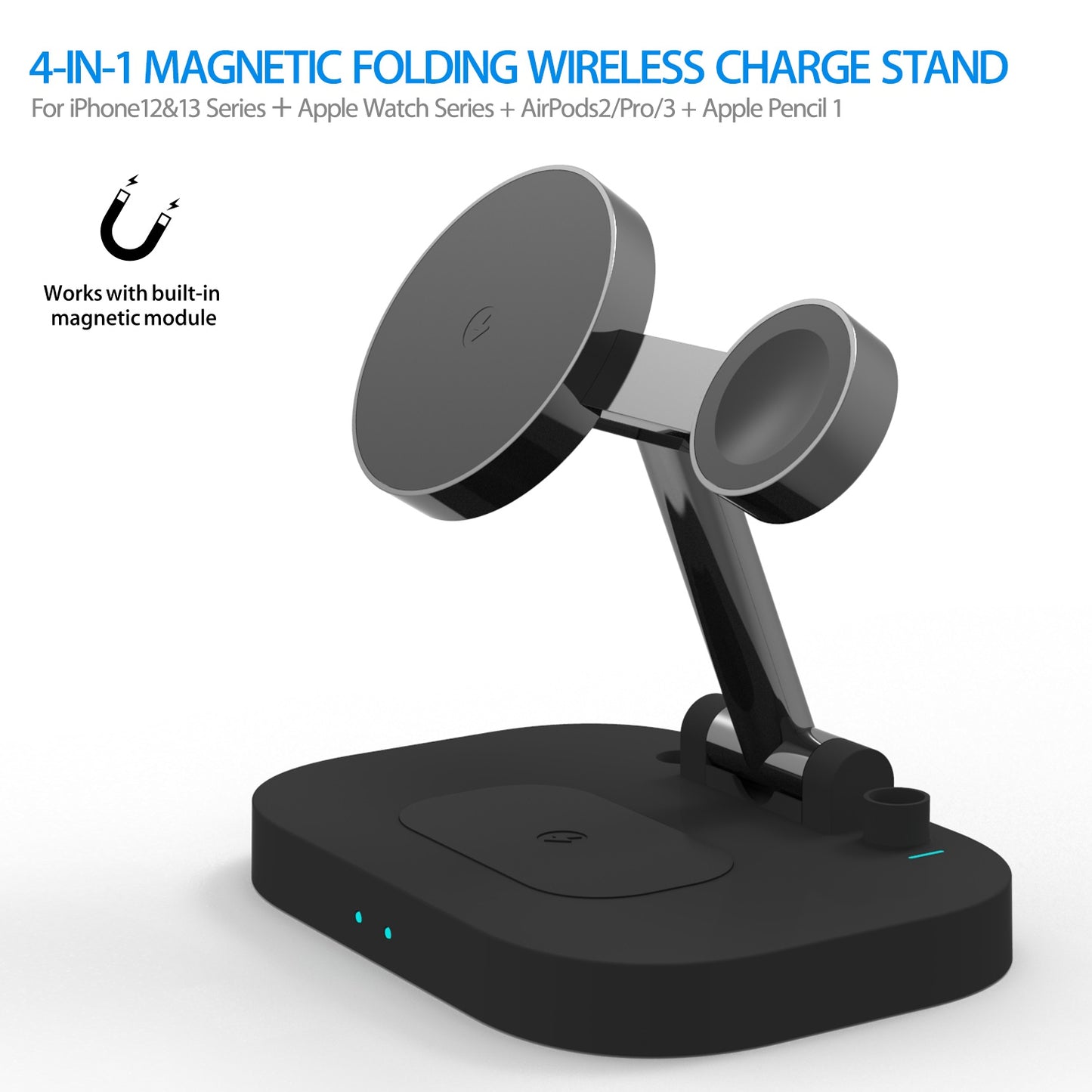 F22 15W 4 in 1 For Magsafe Wireless Charger for iPhone 12/13 Series/Apple Watch/Airpods Pro/Apple Pencil Portable Charging Stand Multi-function Folding Charging Dock (CE)