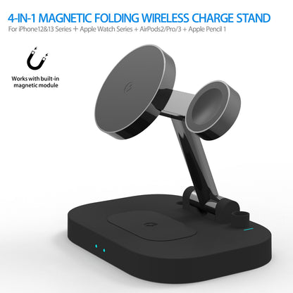 F22 15W 4 in 1 For Magsafe Wireless Charger for iPhone 12/13 Series/Apple Watch/Airpods Pro/Apple Pencil Portable Charging Stand Multi-function Folding Charging Dock (CE)