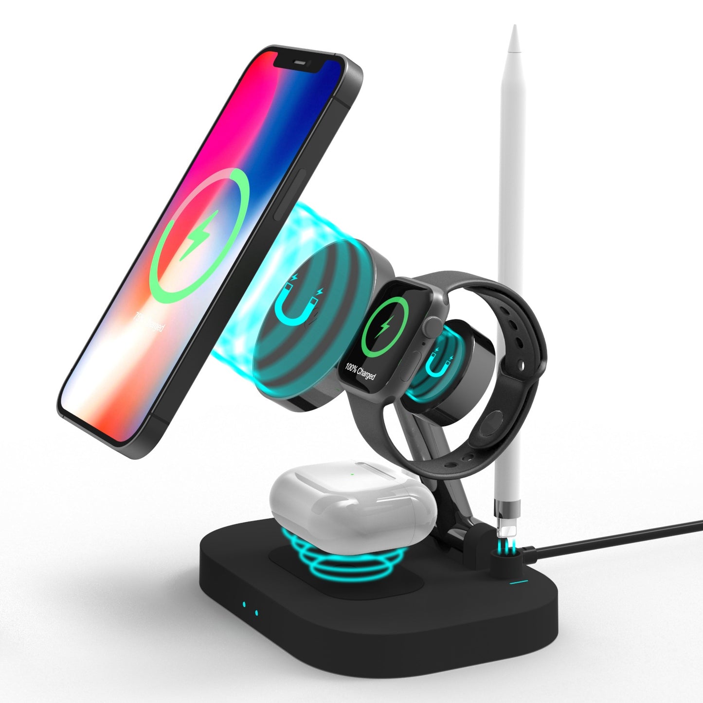 F22 15W 4 in 1 For Magsafe Wireless Charger for iPhone 12/13 Series/Apple Watch/Airpods Pro/Apple Pencil Portable Charging Stand Multi-function Folding Charging Dock (CE)