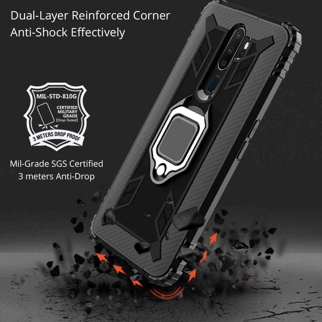 Finger Ring Kickstand TPU Phone Casing [Built-in Magnetic Metal Sheet] for OPPO A9 (2020)