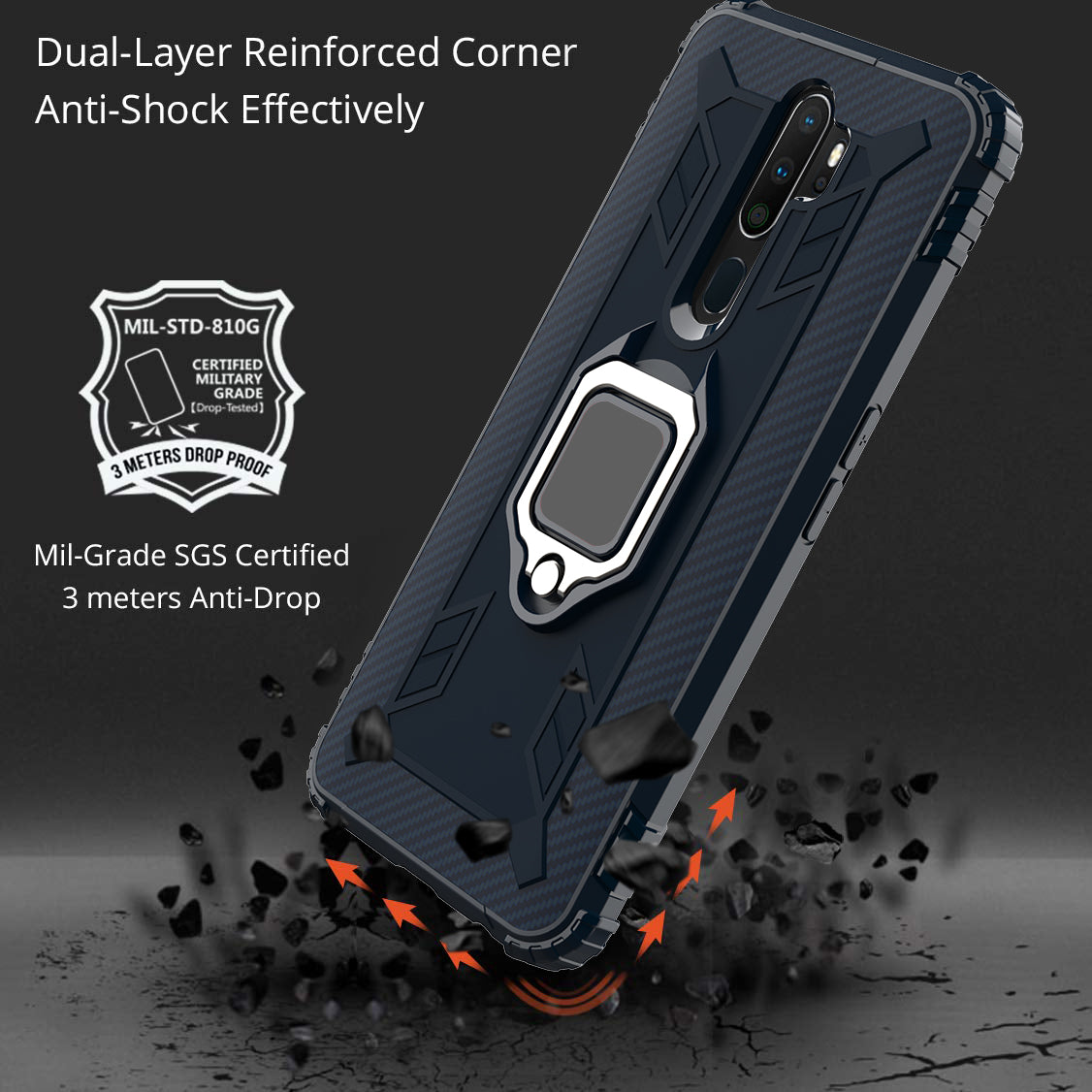 Finger Ring Kickstand TPU Phone Casing [Built-in Magnetic Metal Sheet] for OPPO A9 (2020)