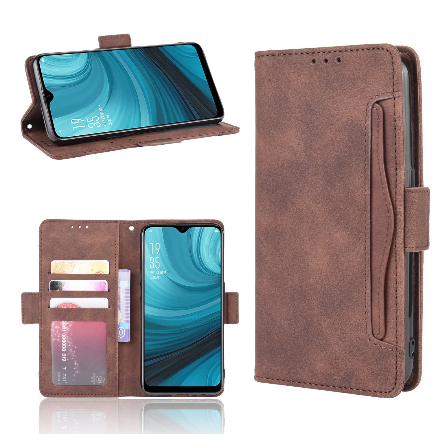 Wallet Stand Flip Leather Protective Case for OPPO A12/A7/AX7/A5s/AX5s