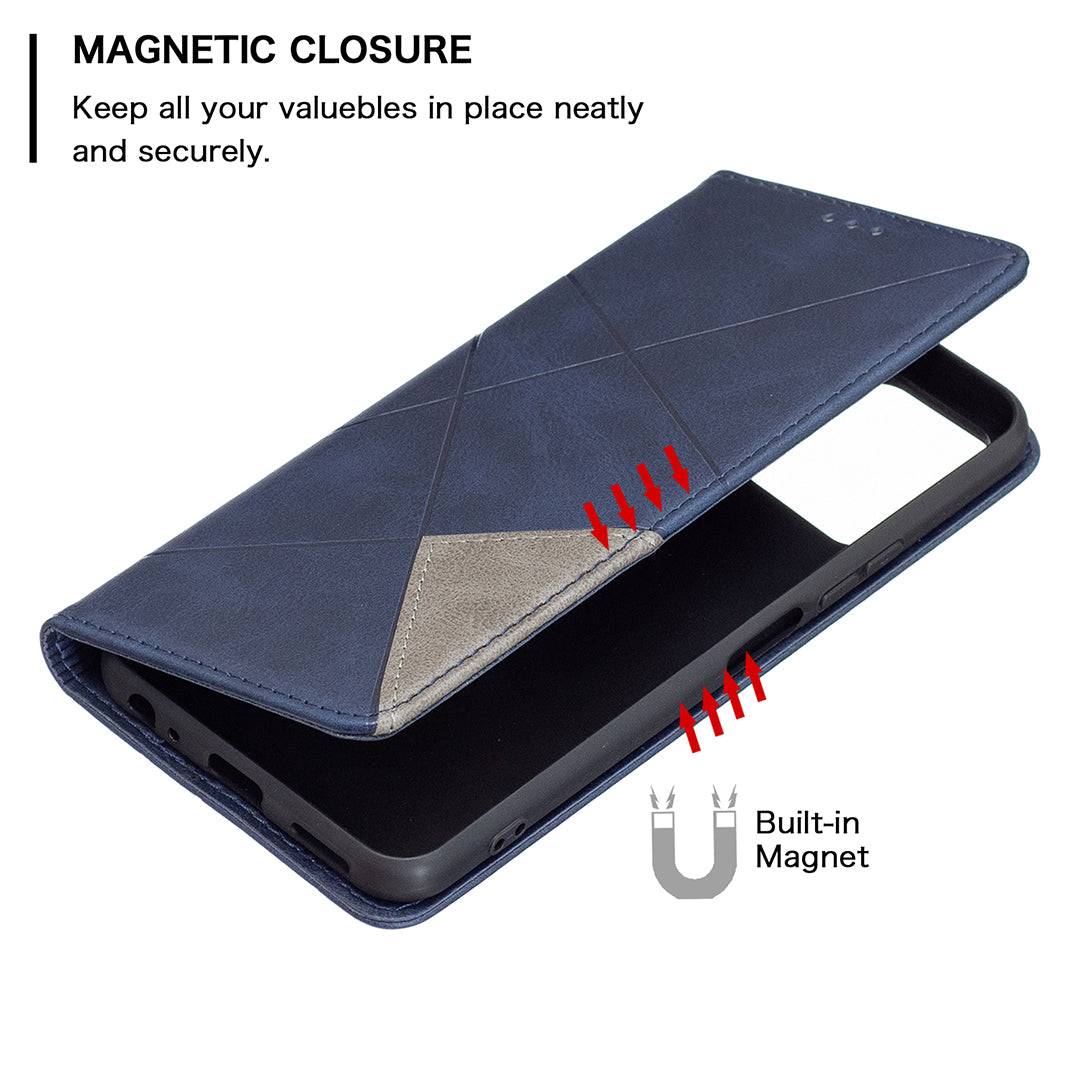 For vivo Y21 Scratch-resistant Rhombus-Like Protective Phone Cover Imprinting Card Slots Design Leather Stand Phone Case