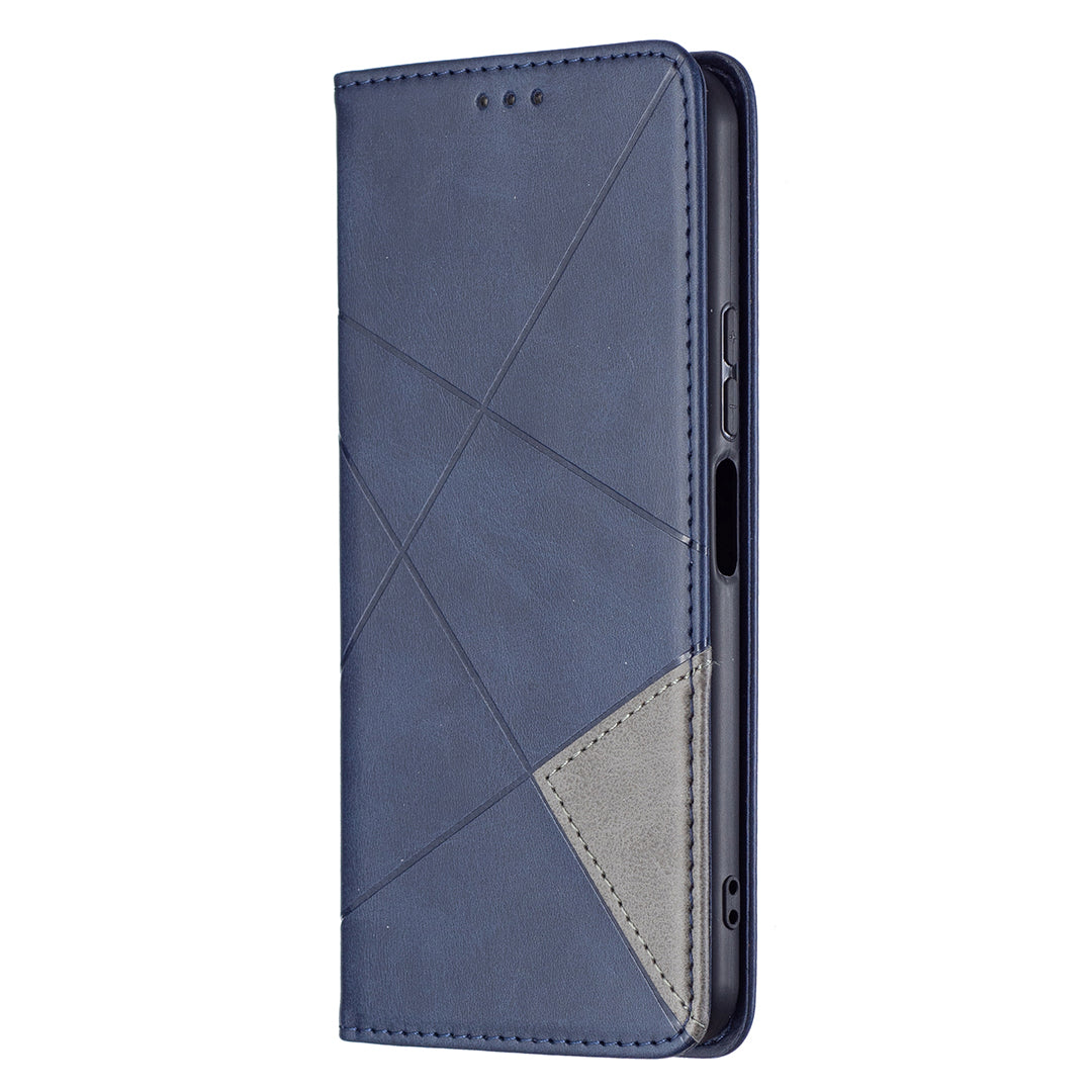 For vivo Y21 Scratch-resistant Rhombus-Like Protective Phone Cover Imprinting Card Slots Design Leather Stand Phone Case