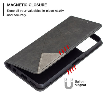 For vivo Y21 Scratch-resistant Rhombus-Like Protective Phone Cover Imprinting Card Slots Design Leather Stand Phone Case