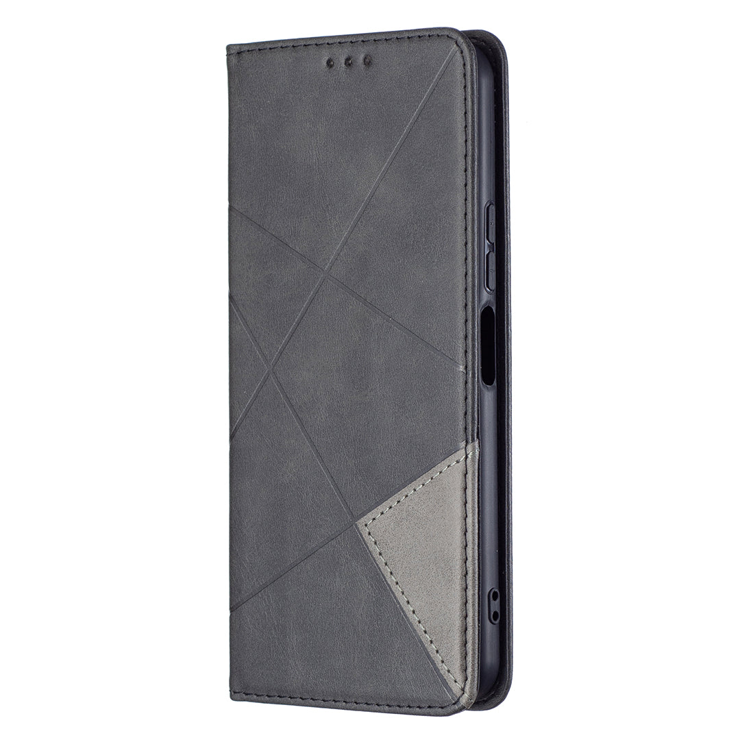 For vivo Y21 Scratch-resistant Rhombus-Like Protective Phone Cover Imprinting Card Slots Design Leather Stand Phone Case