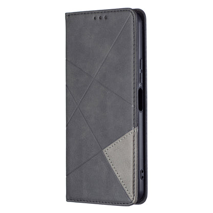 For vivo Y21 Scratch-resistant Rhombus-Like Protective Phone Cover Imprinting Card Slots Design Leather Stand Phone Case