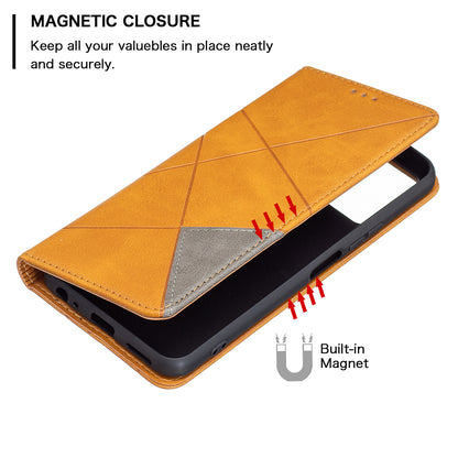 For vivo Y21 Scratch-resistant Rhombus-Like Protective Phone Cover Imprinting Card Slots Design Leather Stand Phone Case