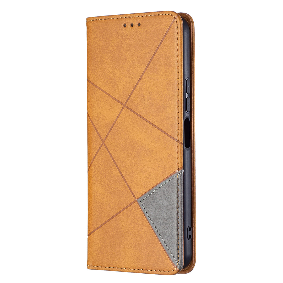 For vivo Y21 Scratch-resistant Rhombus-Like Protective Phone Cover Imprinting Card Slots Design Leather Stand Phone Case