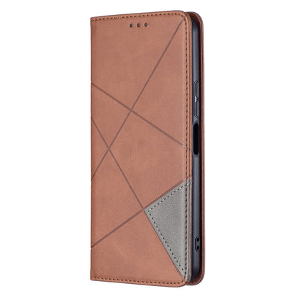 For vivo Y21 Scratch-resistant Rhombus-Like Protective Phone Cover Imprinting Card Slots Design Leather Stand Phone Case