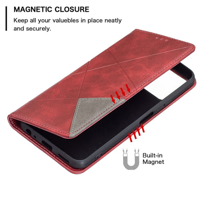 For vivo Y21 Scratch-resistant Rhombus-Like Protective Phone Cover Imprinting Card Slots Design Leather Stand Phone Case