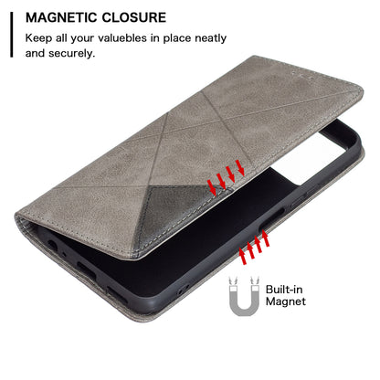 For vivo Y21 Scratch-resistant Rhombus-Like Protective Phone Cover Imprinting Card Slots Design Leather Stand Phone Case