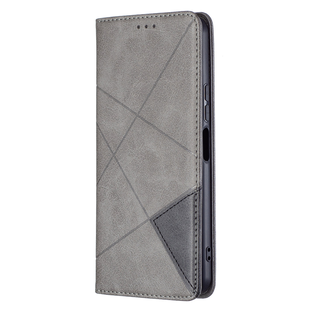 For vivo Y21 Scratch-resistant Rhombus-Like Protective Phone Cover Imprinting Card Slots Design Leather Stand Phone Case