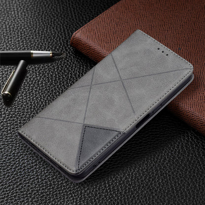 For vivo Y21 Scratch-resistant Rhombus-Like Protective Phone Cover Imprinting Card Slots Design Leather Stand Phone Case