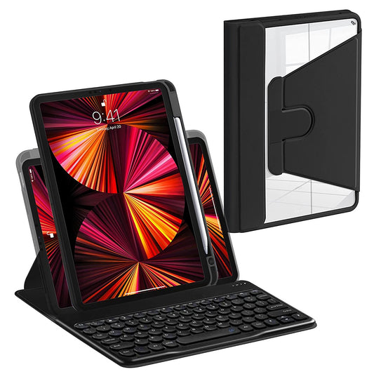 For iPad Air (2022)/(2020)/iPad Pro 11-inch (2021)/(2020)/(2018) PU Leather 360-degree Rotating Stand Protective Cover with X3 Round Keys Bluetooth Keyboard
