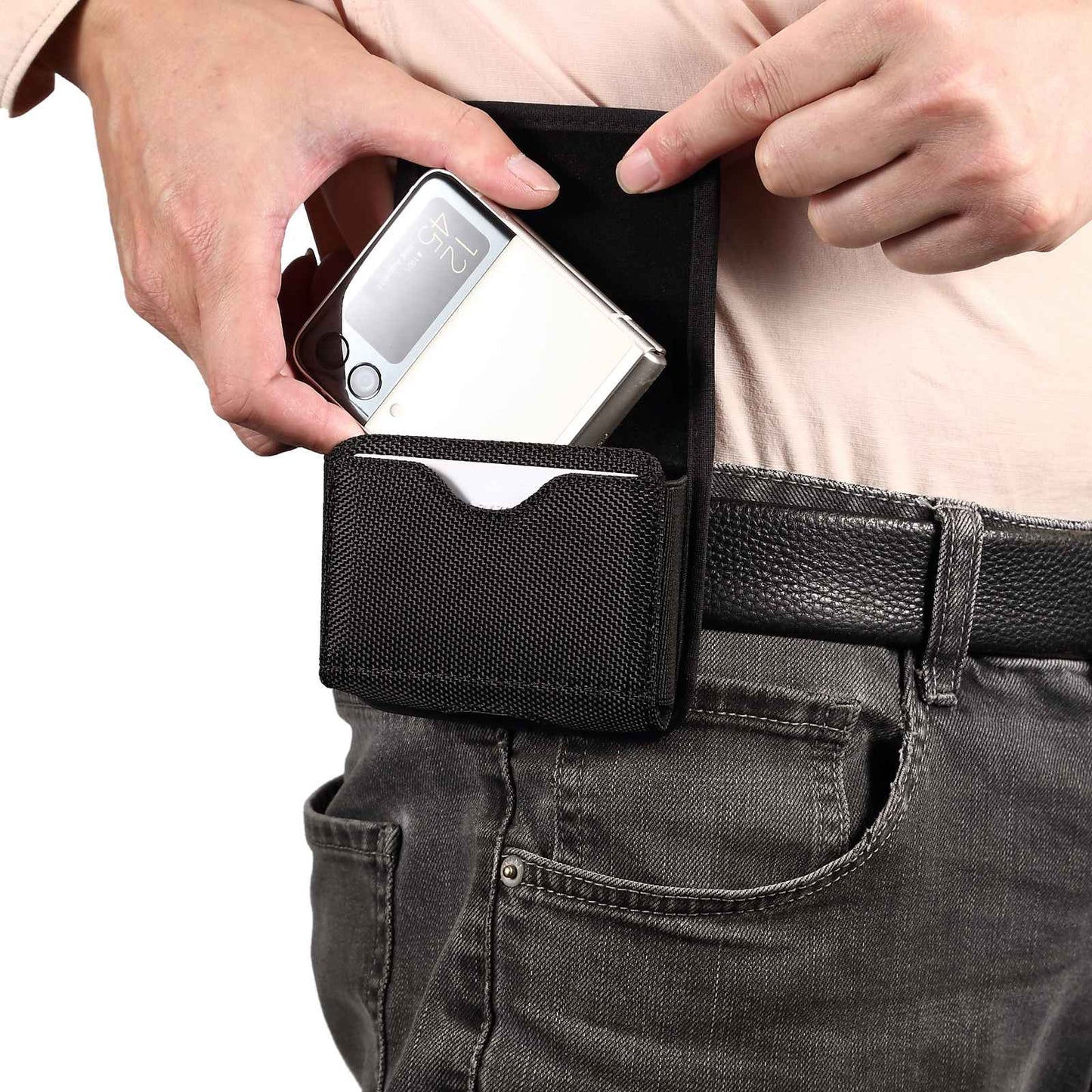 For Huawei P50 Pocket/Samsung Galaxy Z Flip3 5G/Z Flip 5G/Z Flip Oxford Cloth Folding Phone Bag Waist Belt Clip Cell Phone Case