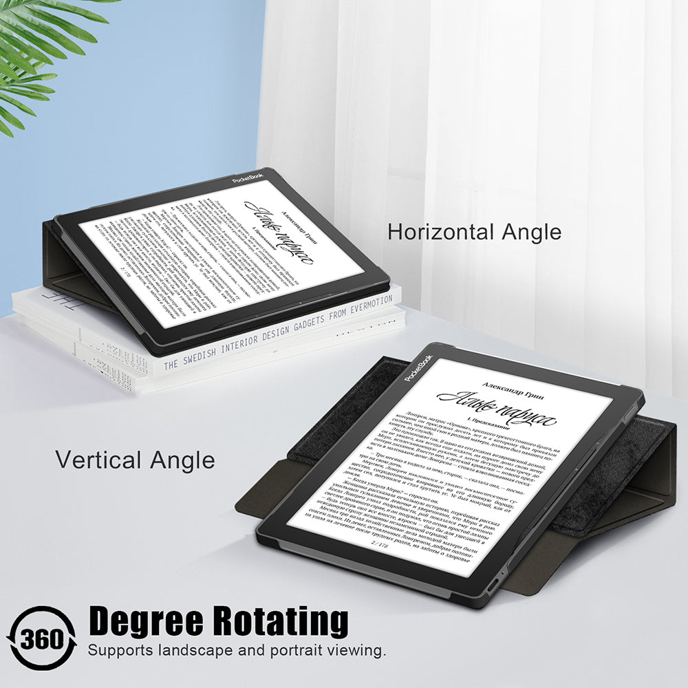 For PocketBook InkPad Lite PB970 Rotary Kickstand Pen Holder Case Dual-Angle Anti-Scratch Textured Surface Cover