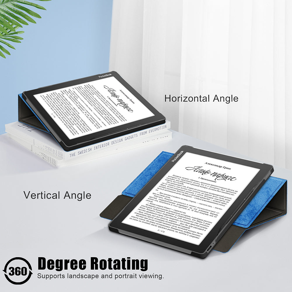 For PocketBook InkPad Lite PB970 Rotary Kickstand Pen Holder Case Dual-Angle Anti-Scratch Textured Surface Cover