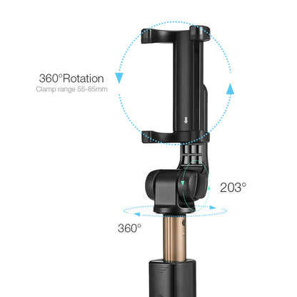 Portable Extendable Smartphone Holder Selfie Stick Tripod with Bluetooth Self Timer, Clamp Width: 56-90mm