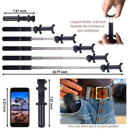 Portable Extendable Smartphone Holder Selfie Stick Tripod with Bluetooth Self Timer, Clamp Width: 56-90mm