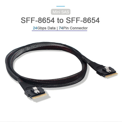 SF-028 0.5m PCI-E Slim Line SAS 4.0 SFF-8654 8i 74Pin Host to SFF-8654 Slim SAS Target Cable