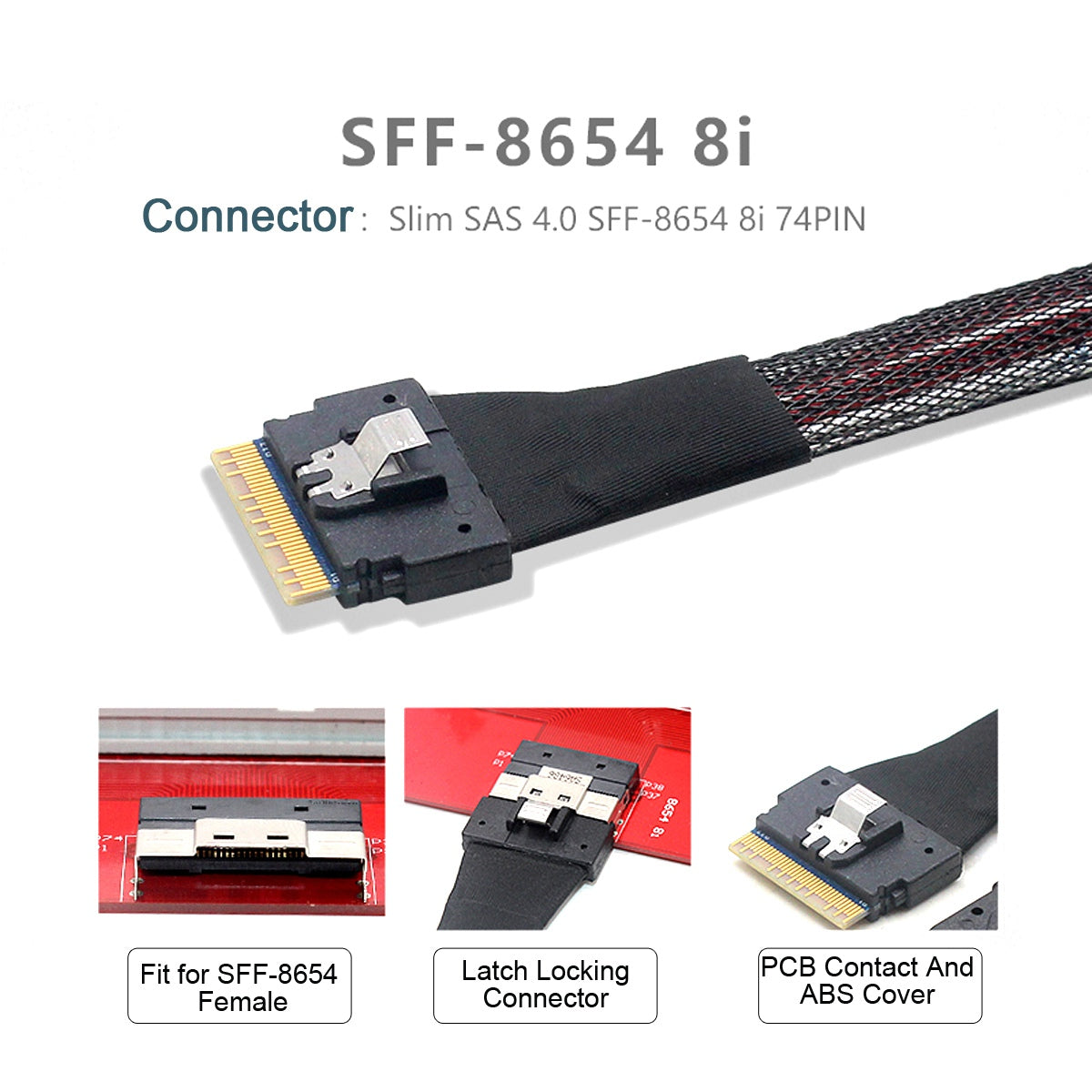 SF-028 0.5m PCI-E Slim Line SAS 4.0 SFF-8654 8i 74Pin Host to SFF-8654 Slim SAS Target Cable