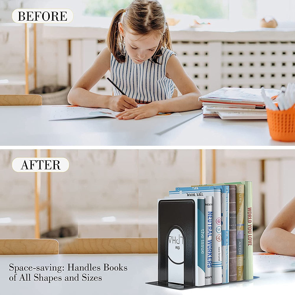 1 Pair Book Ends Metal Bookends Holding Book Universal Non-skid Heavy Duty Office Bookends Shelves, Size M
