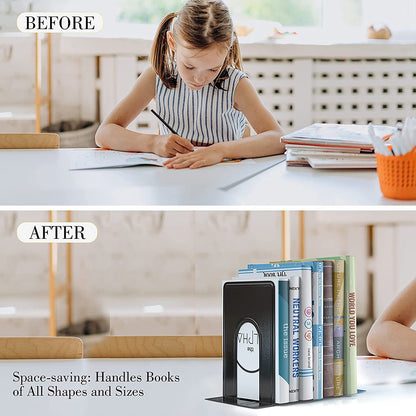 1 Pair Book Ends Metal Bookends Holding Book Universal Non-skid Heavy Duty Office Bookends Shelves, Size M