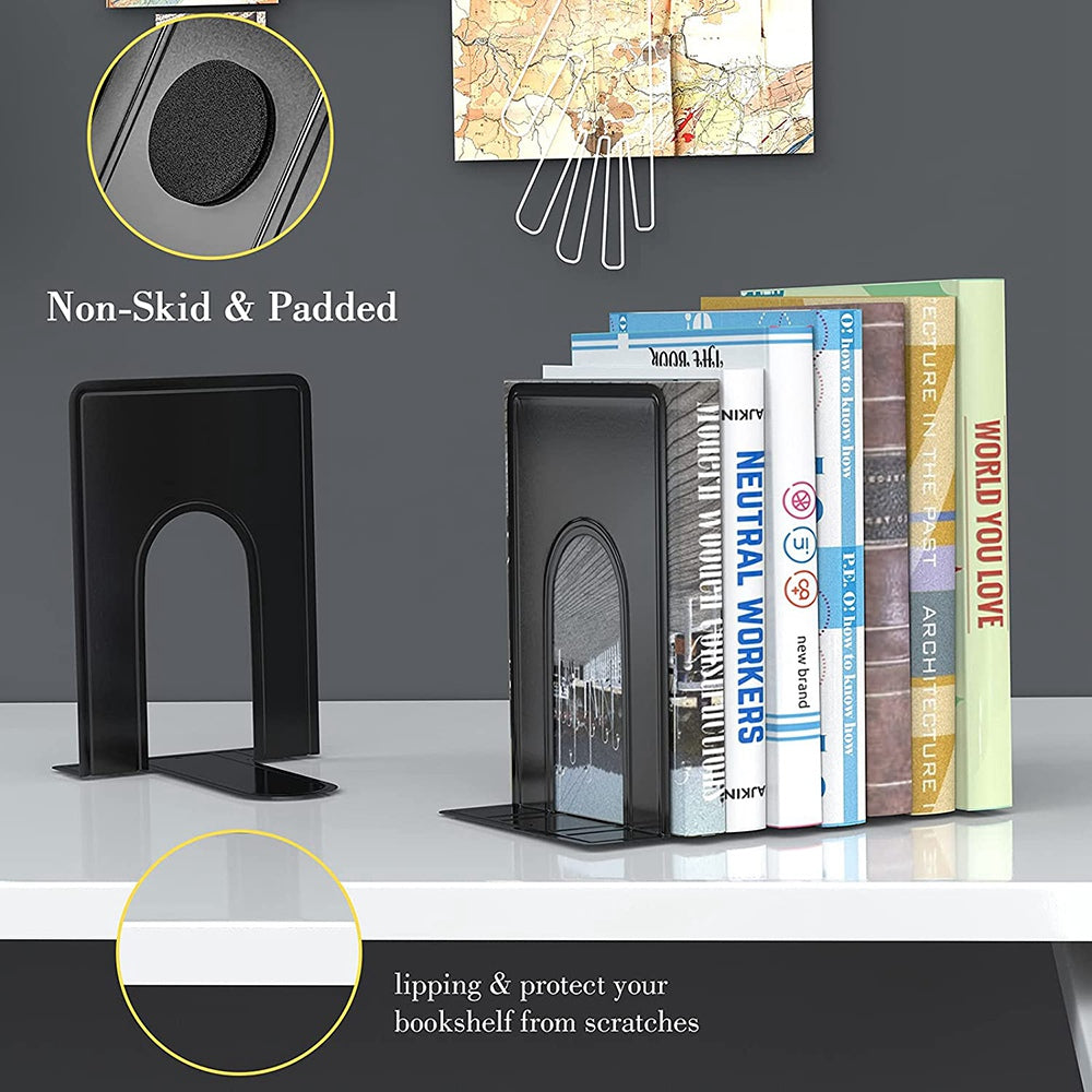 1 Pair Book Ends Metal Bookends Holding Book Universal Non-skid Heavy Duty Office Bookends Shelves, Size M