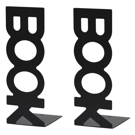 1 Pair BOOK Shape Design Metal Bookends Non-skid Desktop Bookshelf Books Holder Organizer